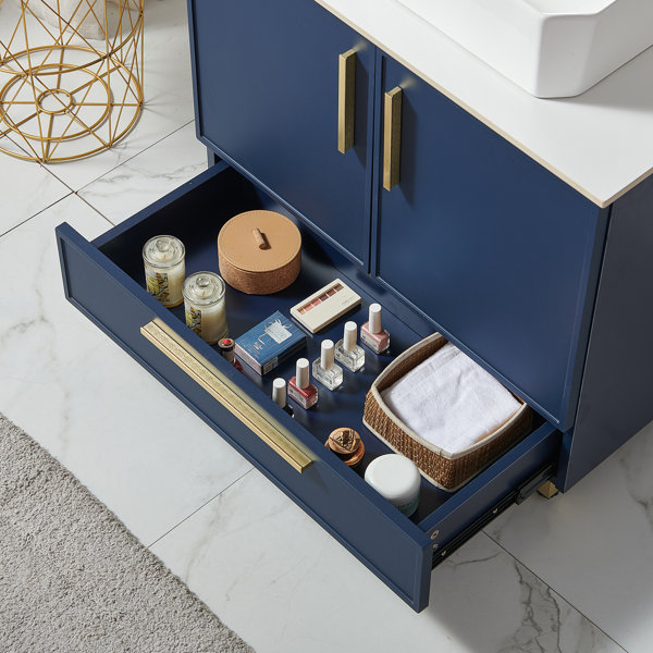 Mercer41 Lizzmore 30" Blue Modern Freestanding Vessel Bathroom Vanity